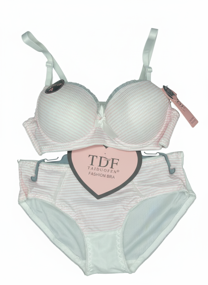 ست لباس زیر زنانه TDF مدل شطرنجی صورتی – سوتین فنردار و شورت اسلیپ